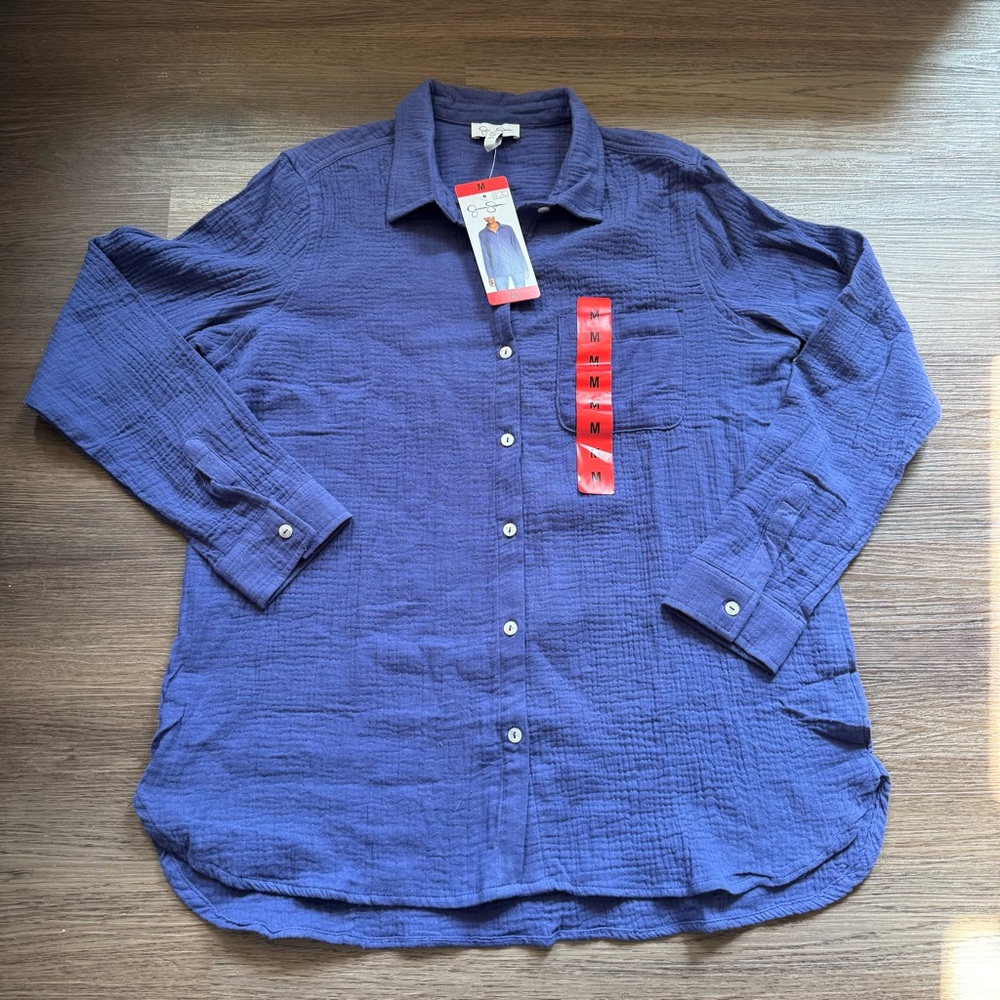 Jessica Simpson Crinkle Gauze Button-Up Shirt (NWT, M)‎